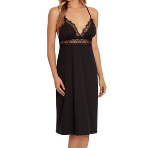 Lace Racerback Ribbed Knit Midi Gown In Black